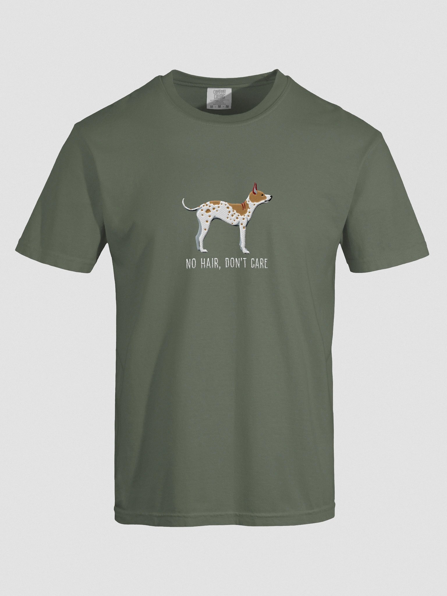 No Hair, Don't Care T-Shirt(Embroidered) of an American Hairless Terrier(Brown & White) product image (10)