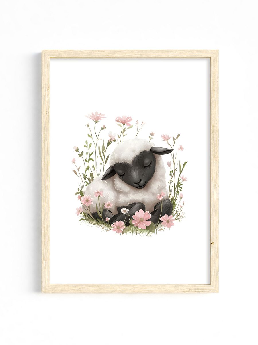 Sleeping Sheep in Pink Florals Farm Print product image (1)