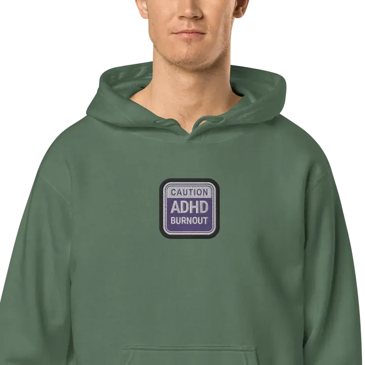 CAUTION: ADHD BURNOUT embroidered pigment hoodie (purple bubble design 2) product image (2)