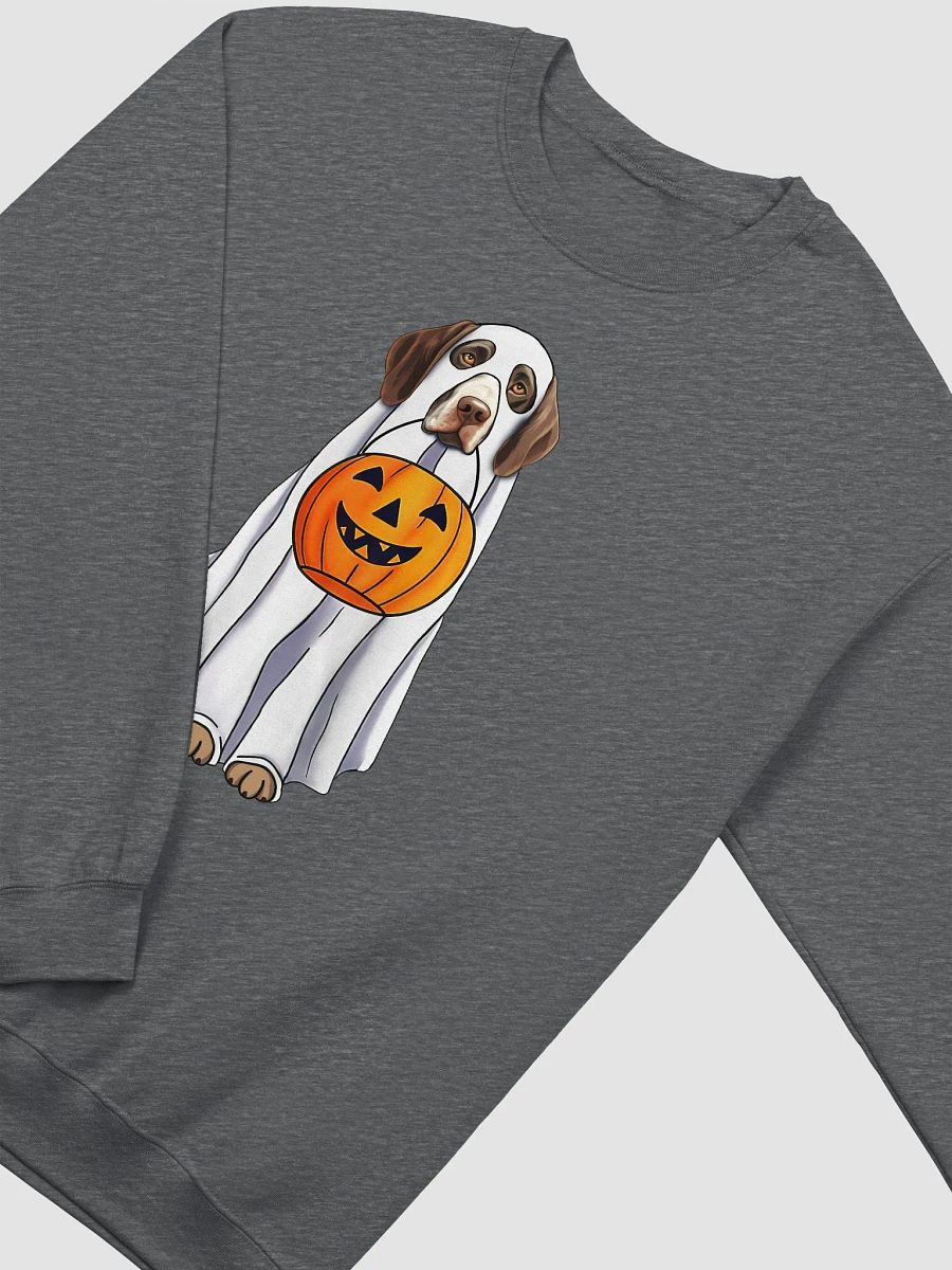 German Shorthaired Pointer Halloween Sweatshirt | Funny Halloween GSP Wearing a Ghost Costume with Pumpkin Basket product image (8)