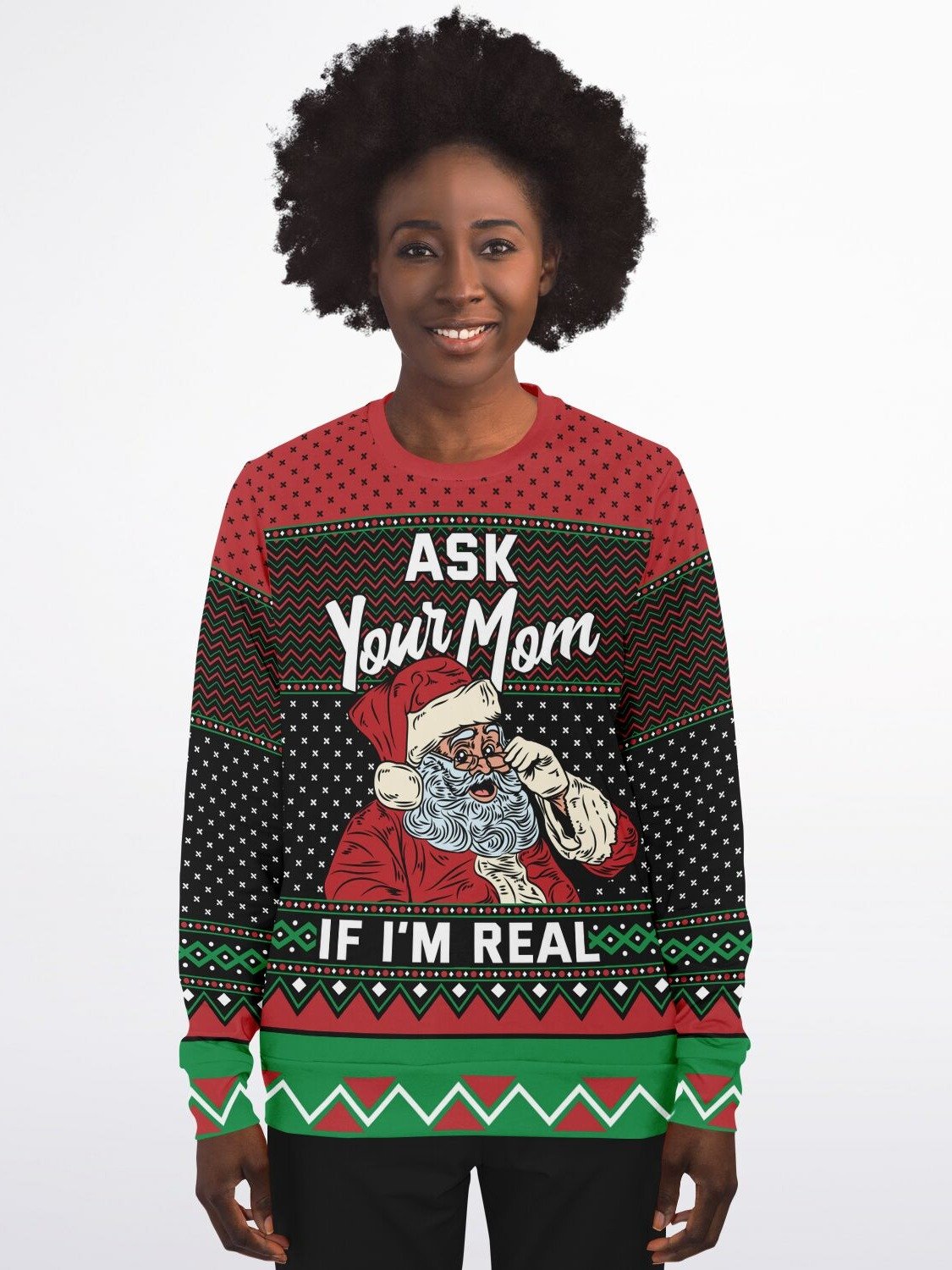 "Ask Your Mom If I'm Real" Funny Santa Christmas Sweatshirt | Unisex Holiday Humor Sweater | Christmas Party Outfit product image (7)