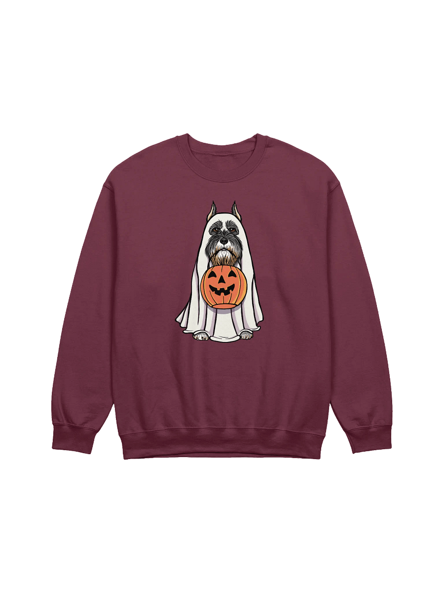Funny Halloween Schnauzer(Cropped Ears) Sweatshirt | Funny Schnauzer Wearing a Ghost Costume and Holding a Pumpkin Basket product image (12)