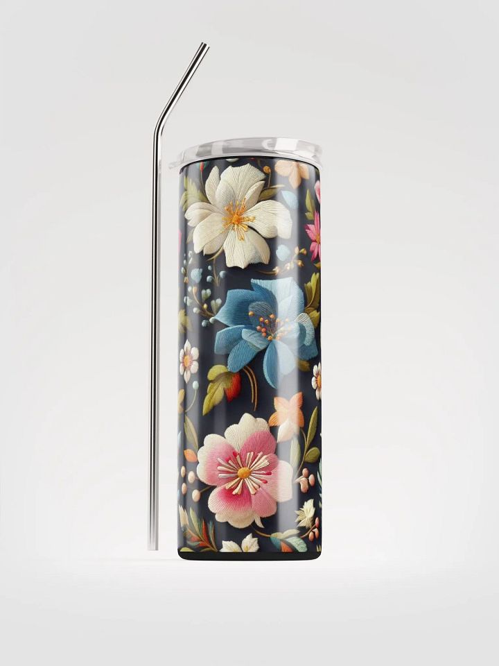 Bright Floral Embroidered Stainless Steel Tumbler - Vibrant Sipping Joy product image (1)