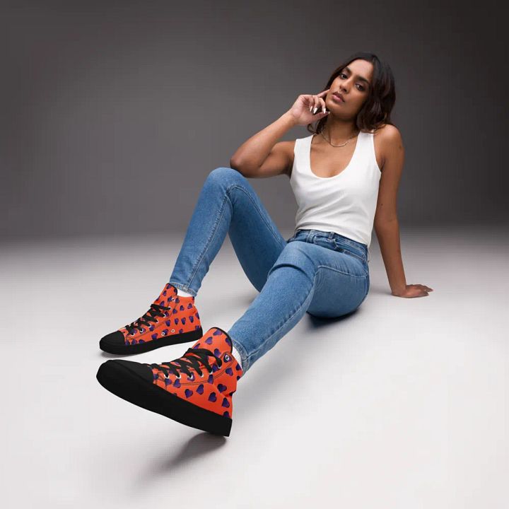 Abstract Love Pattern Hearts on a Coloured Background Ladies Canvas High Top Shoes product image (1)