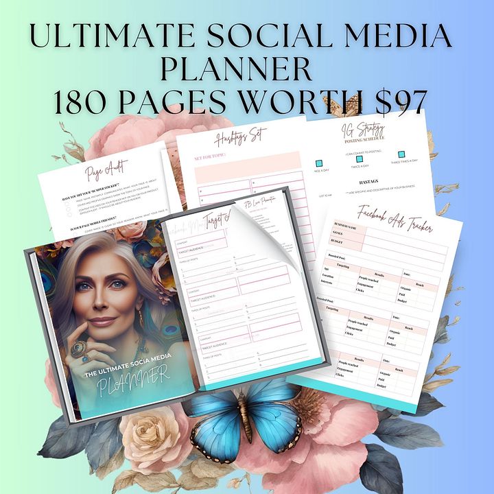 Social Media Planner 180 Pages Printable and PLR product image (1)
