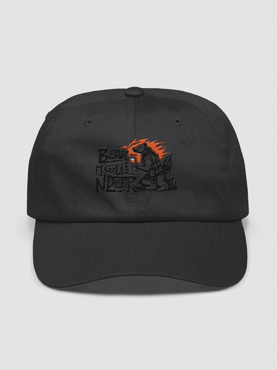 Flame-Backed Bear Holding Beer | Bold Lettering Art Trucker Hat product image (1)
