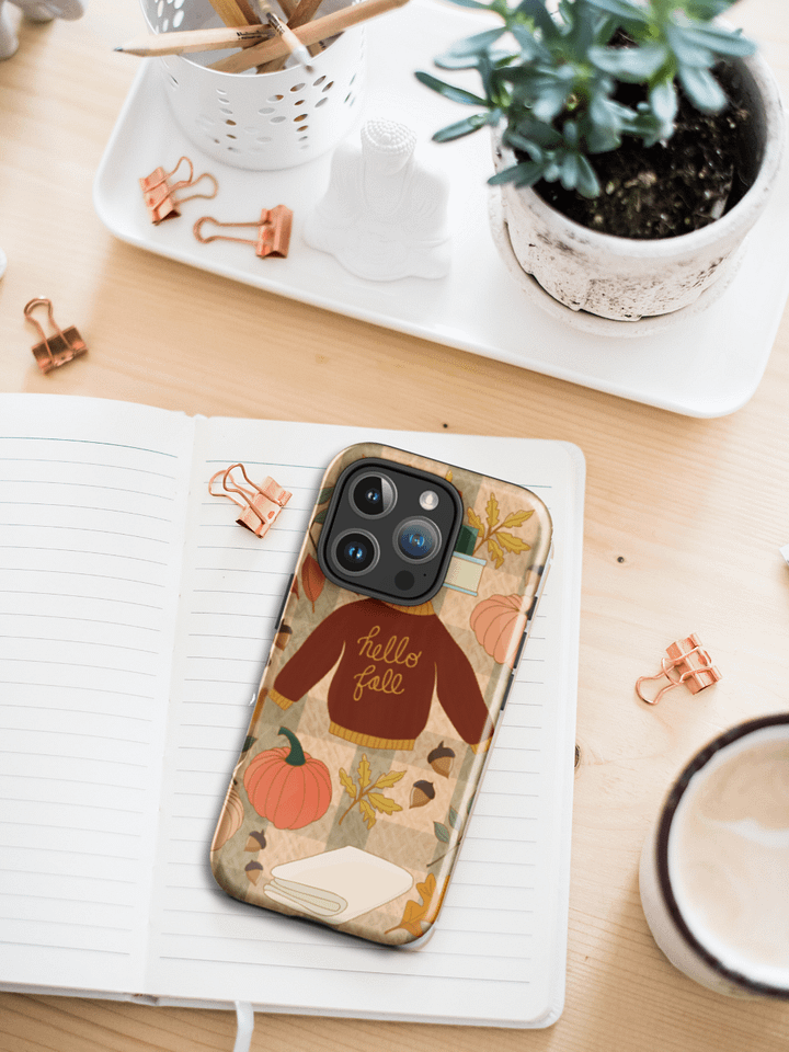Cozy Fall Design with Gingham Background iPhone® Tough Case product image (1)