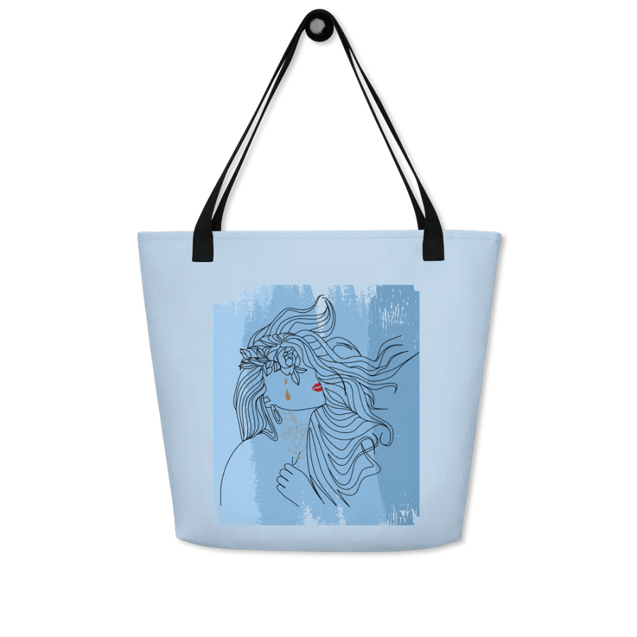 All-Over Print Large Tote Bag w/ Pocket - Girl on Black Lining product image (5)