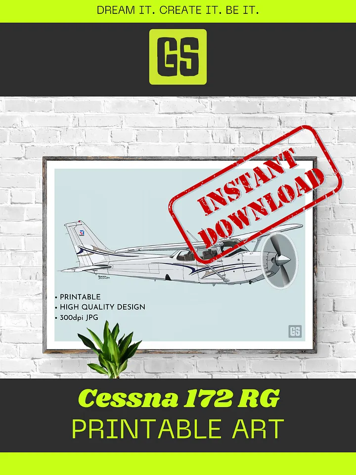 Cessna 172 RG ZS-KUI Printable Aviation Wall Art No Aircraft Registration Landscape Blue and White Background product image (2)