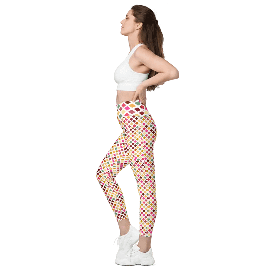 Colorful Square Pattern Design Leggings with Pocket - v4 product image (10)