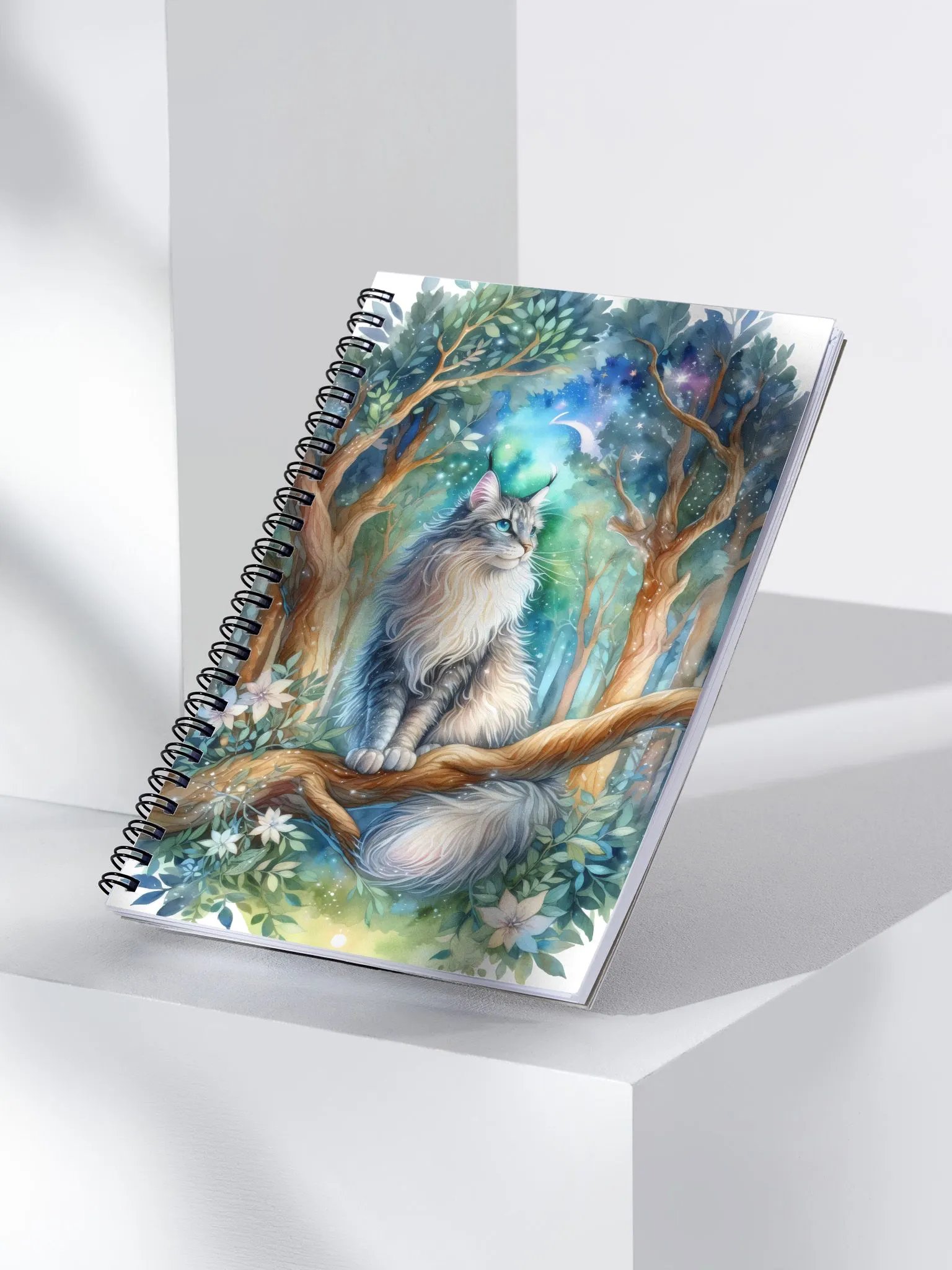 Majestic Cat in a Mystical Forest Spiral Notebook product image (3)