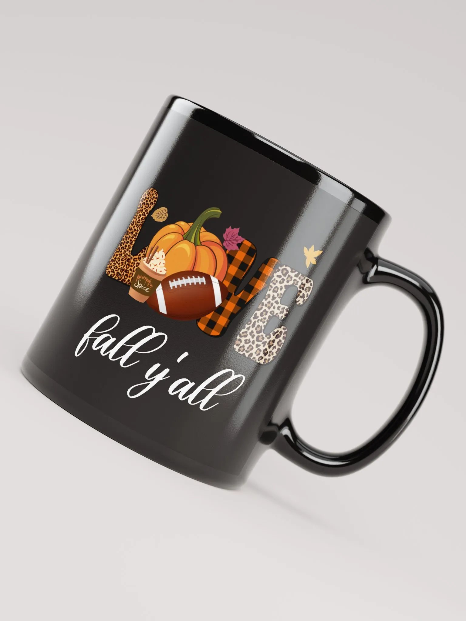Love Fall Y'all Football Pumpkin Spice Black Mug product image (5)