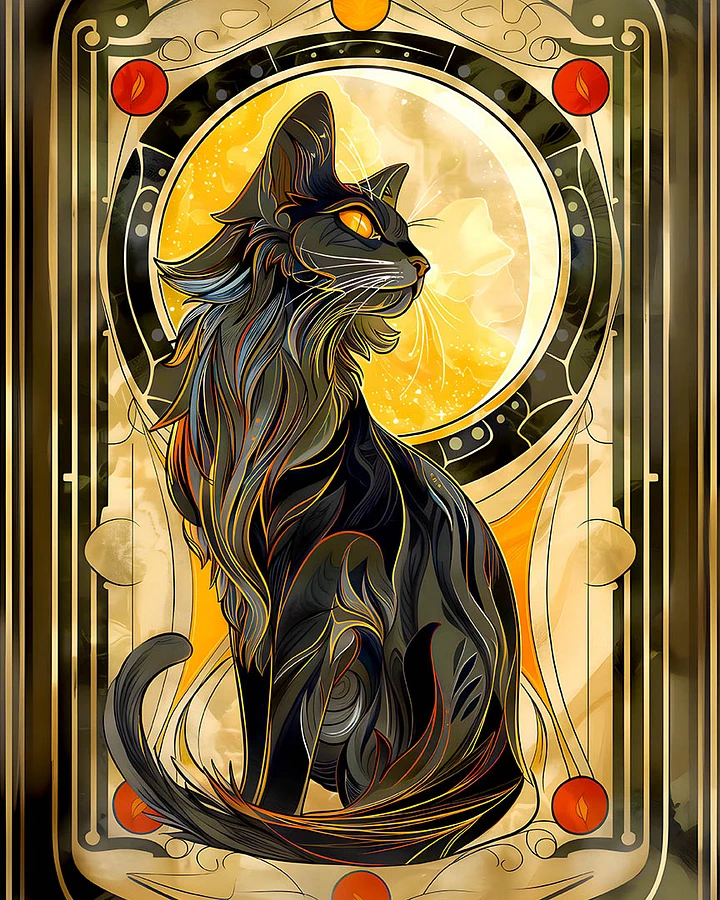 Majestic Nocturne: Black Cat and Moon in Art Nouveau Style Matte Poster product image (1)