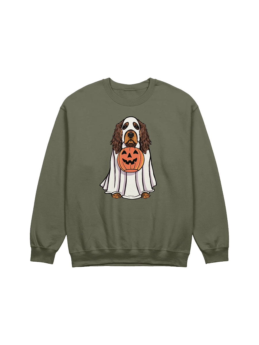 Funny Halloween Cocker Spaniel(Liver & Tan) Sweatshirt | Funny Cocker Spaniel Wearing a Ghost Costume and Holding a Pumpkin Basket product image (17)
