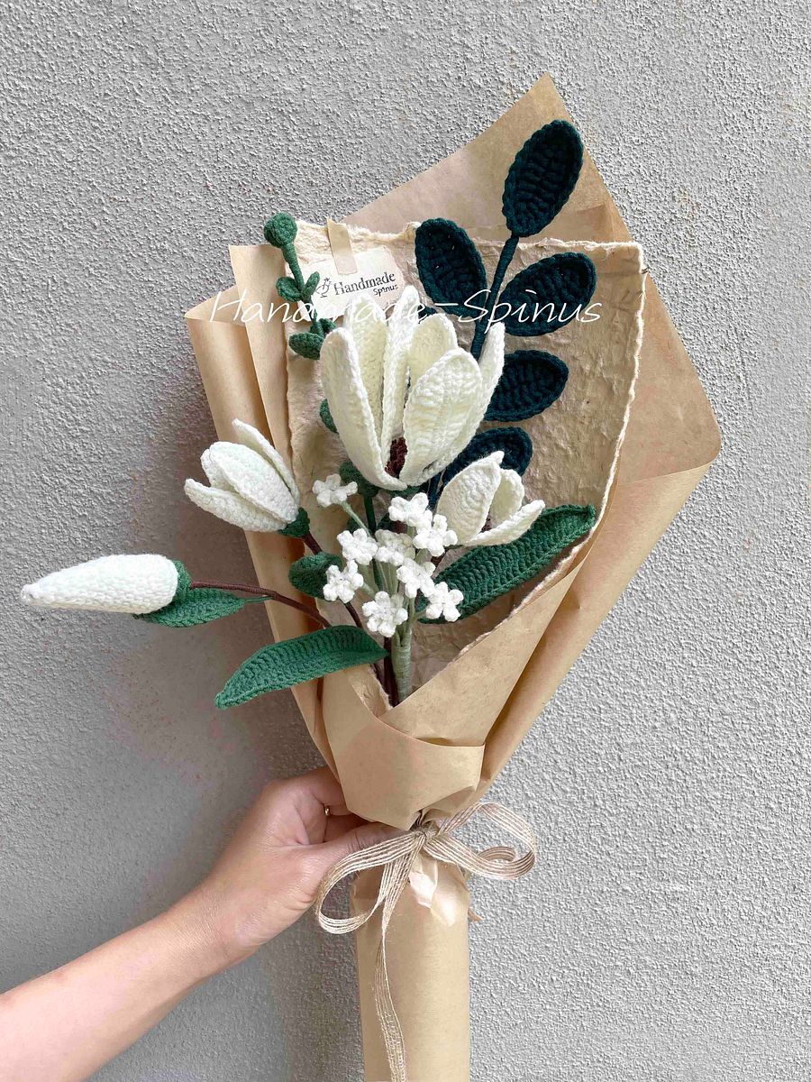 White Magnolia Crochet Knit Bouquet product image (3)