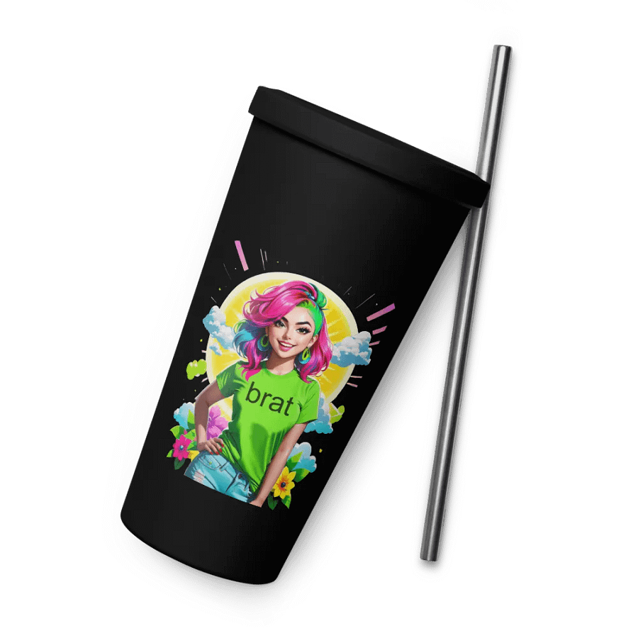 Brat 20 oz Tumbler Cup - Black - Insulated Tumbler with a Straw v5 product image (8)