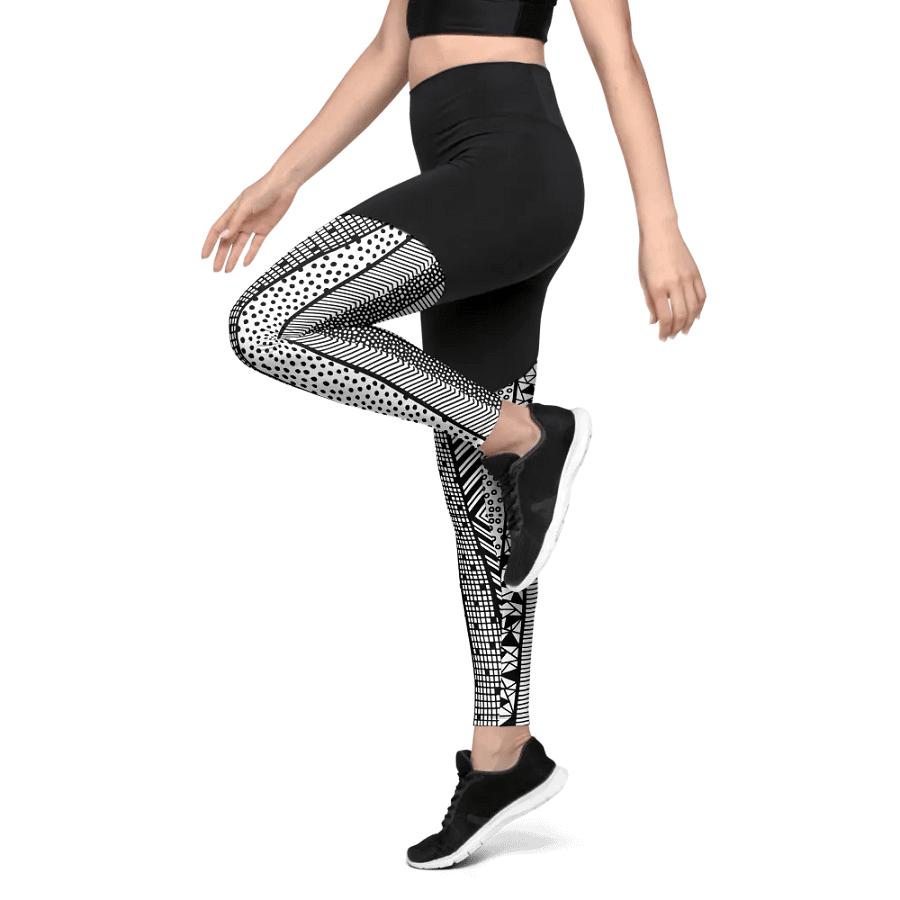 Modern pattern in black and white Sports Leggings product image (10)