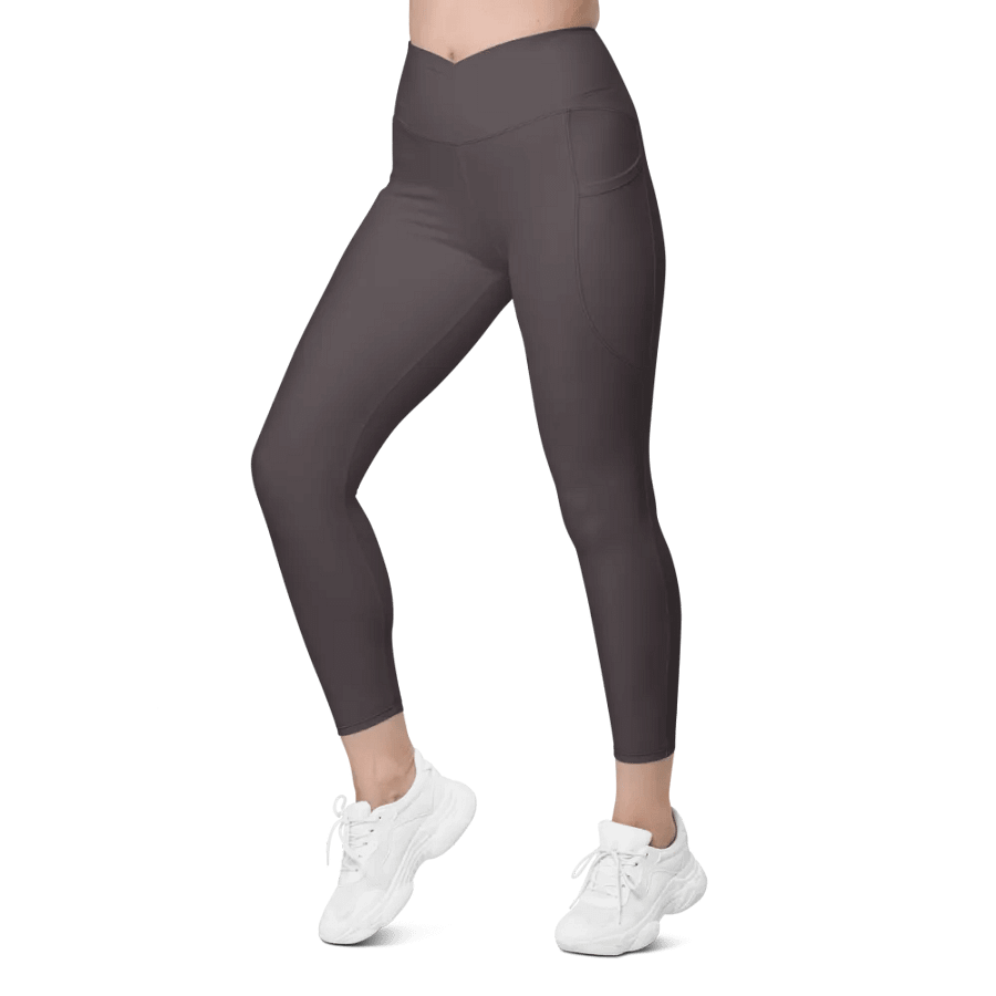 Plain Dark Brown True Summer Women's High Waisted Premium Crossover Leggings with Pockets by Treasure Pie product image (7)