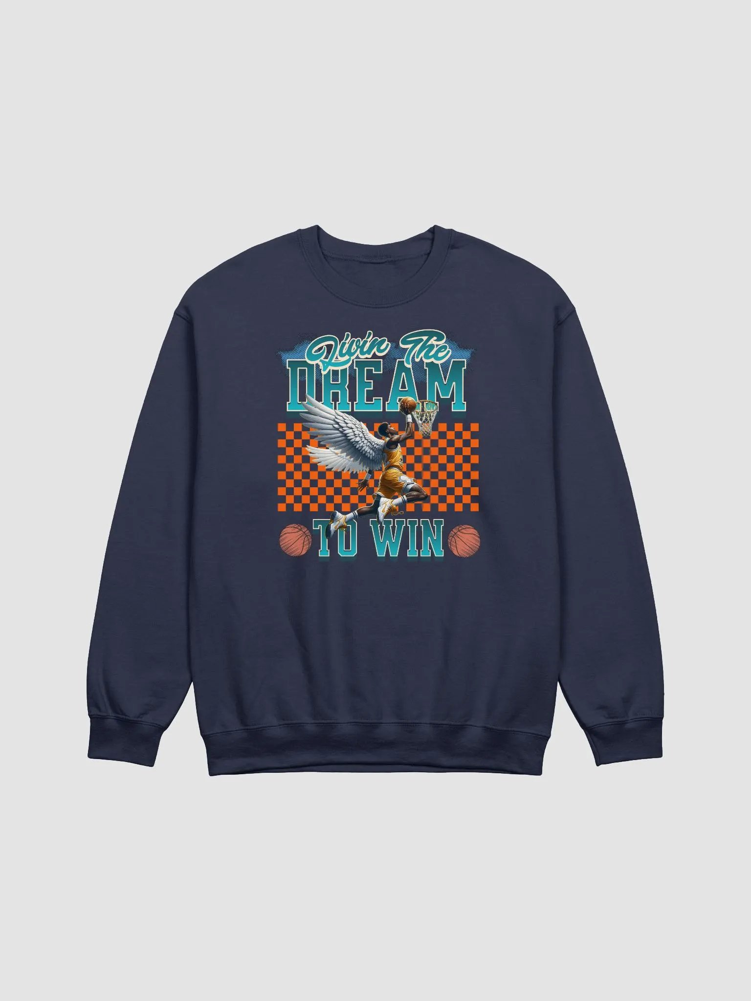 Livin The Dream To Win Basketball Winged Dunker Crewneck Sweatshirt product image (13)