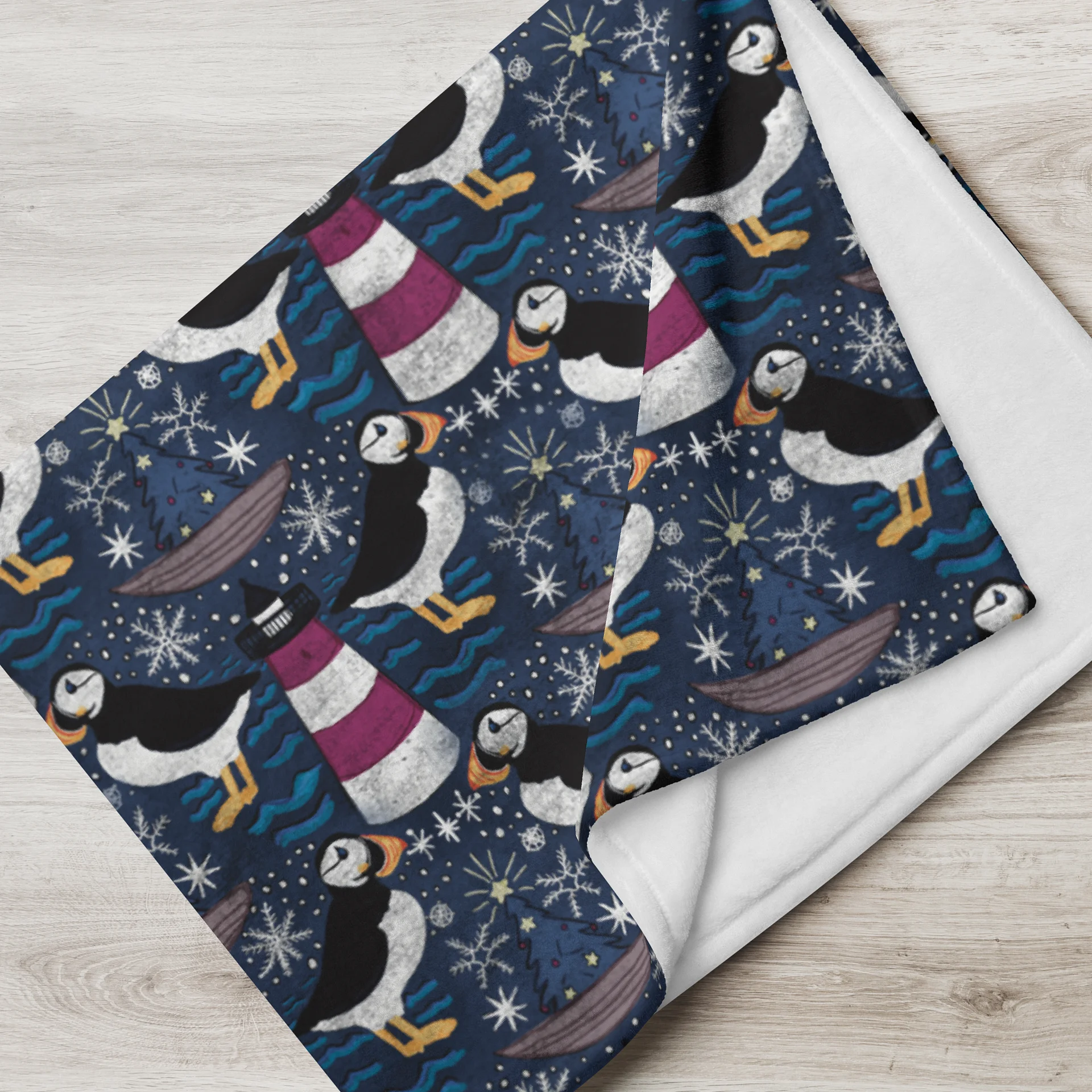 Folk Puffins Coastal Christmas Throw Blanket | by Monique Faella Designs™ product image (1)