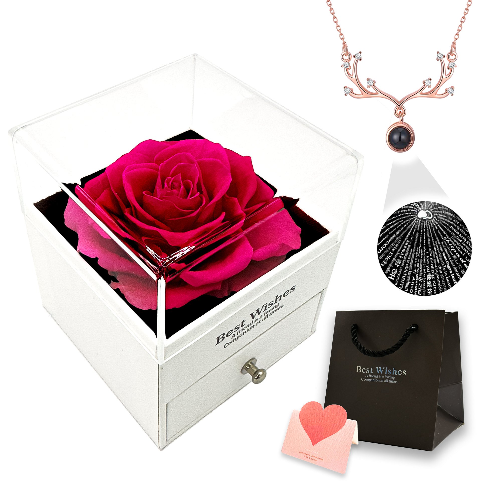 Eternal Rose Gift Box with "I Love You" Necklace (Hot Pink) product image (4)