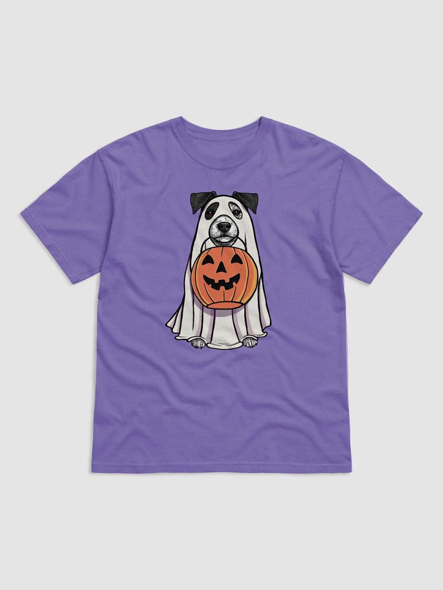Funny Halloween Jack Russell Terrier(Black) T-Shirt | Funny JRT Wearing a Ghost Costume and Holding a Pumpkin Basket product image (27)
