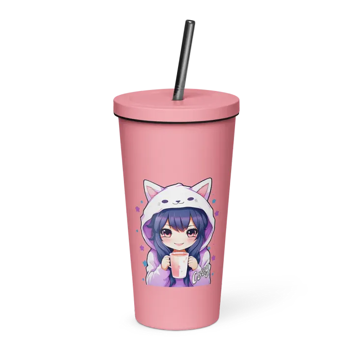 Cozy Kawaii Anime Girl 20 oz Tumbler Cup - Pink - Insulated Tumbler with a Straw product image (1)