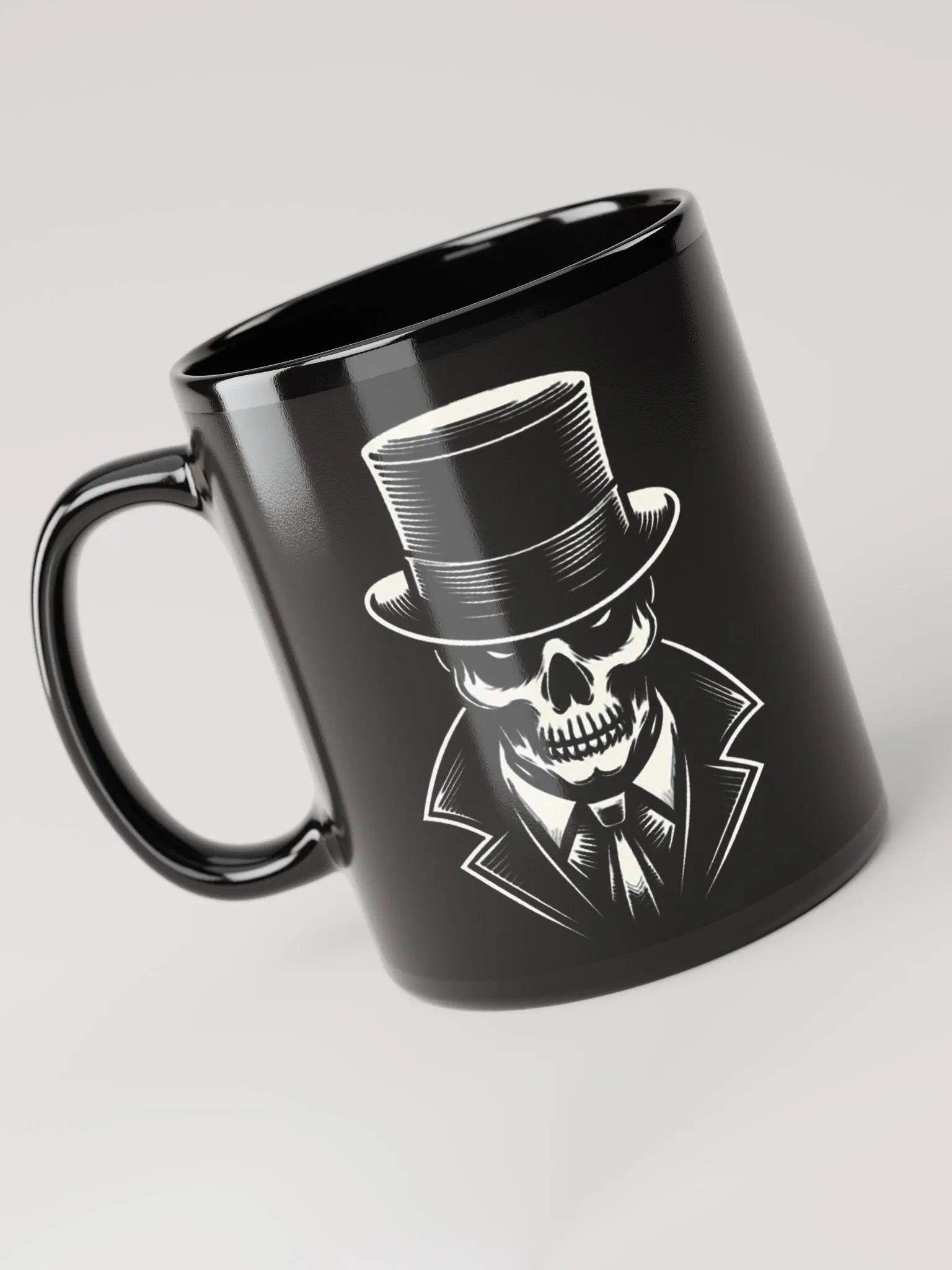 Skull in a Black Hat Black #Stylish Glossy Black Mug product image (3)