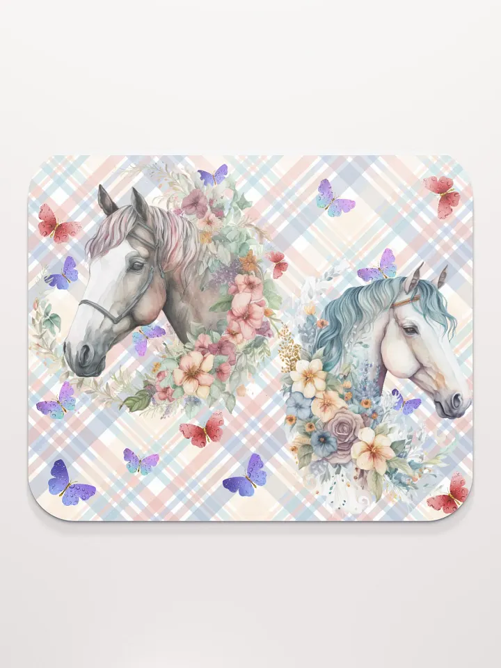 Two Beautiful Horses on a Plaid Background Mousepad product image (2)