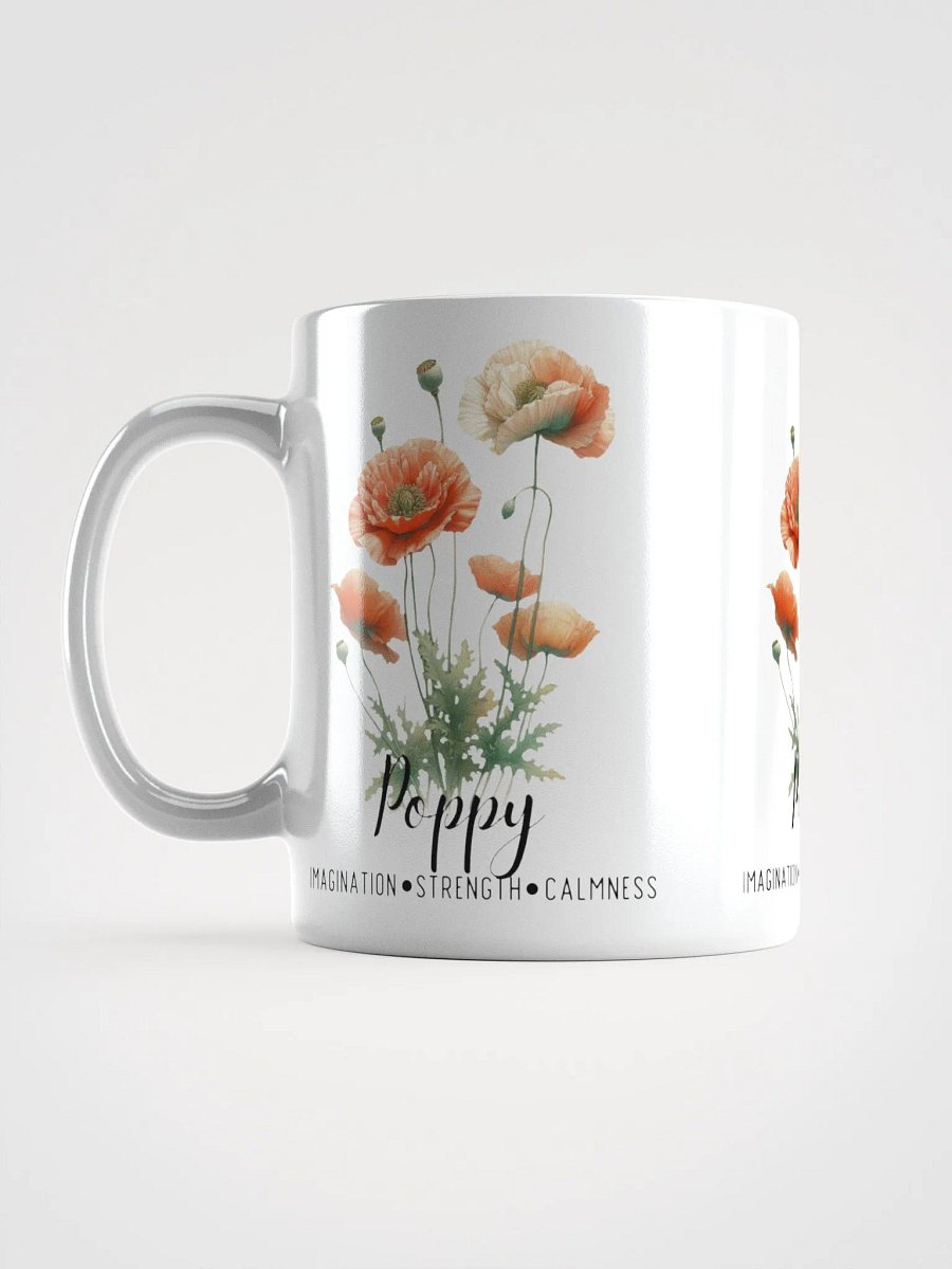 Poppy Ceramic White Mug: Imagination, Strength, Calmness August Birth Month Flower product image (8)