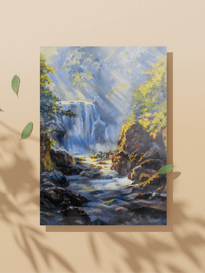 Mountain trails and waterfalls-Oil Painting Canvas Print product image (1)