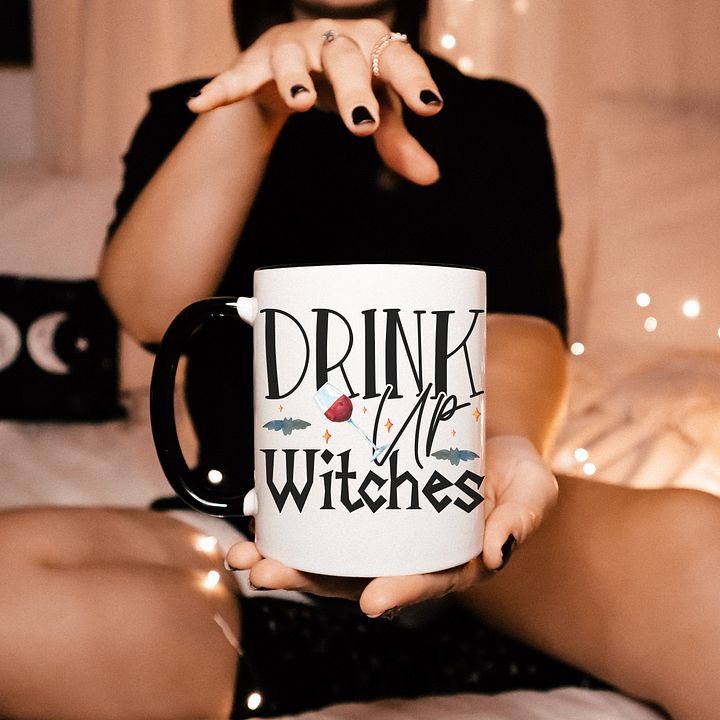 Drink Up Witches WHITE WITH BLACK HANDLE MUG - Witchy, Kitchen Witch, Magic Kitchen Gift product image (1)