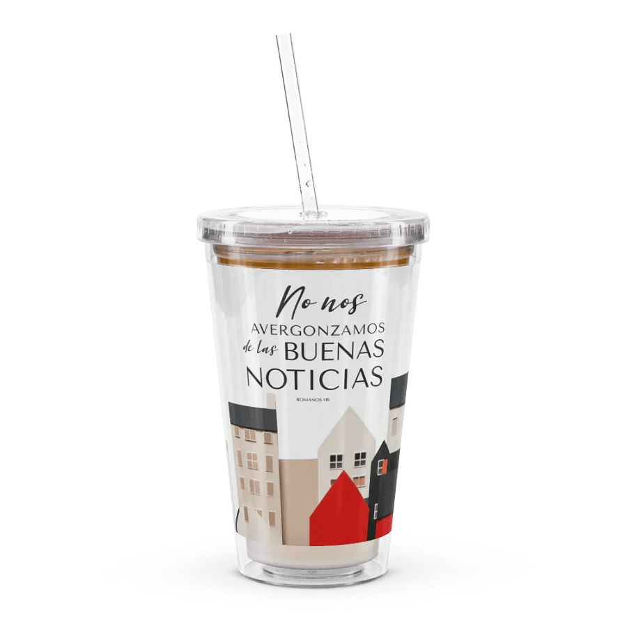 'No Nos Avergonzamos de las Buenas Noticias' Whimsical Town Spanish Tumbler product image (11)