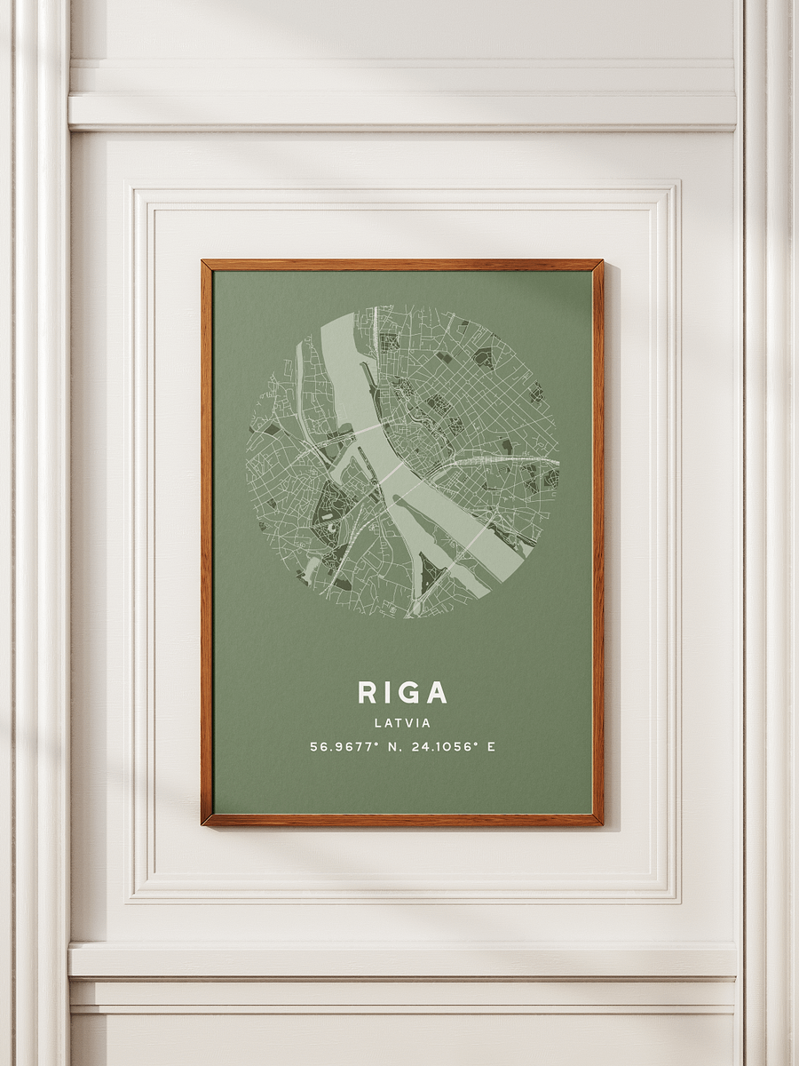 Riga Street Map Poster – Sage Green Minimalist Circular City Art product image (2)
