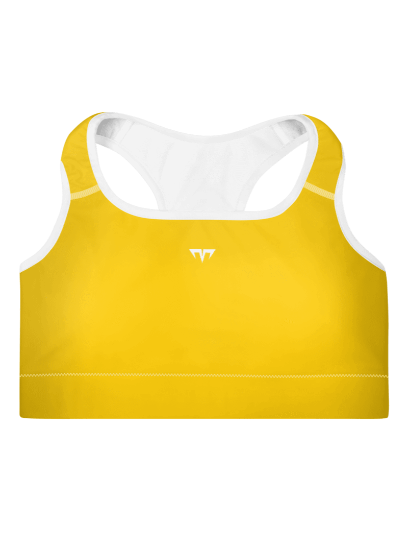 Women's Activewear - Padded Sports Bra Gold/White - Printed White Logo product image (1)
