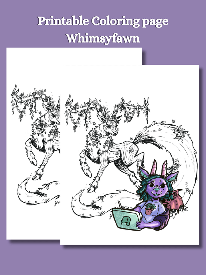 Whimsyfawn Fantasy Coloring Page | Magical Forest Creature Printable product image (1)