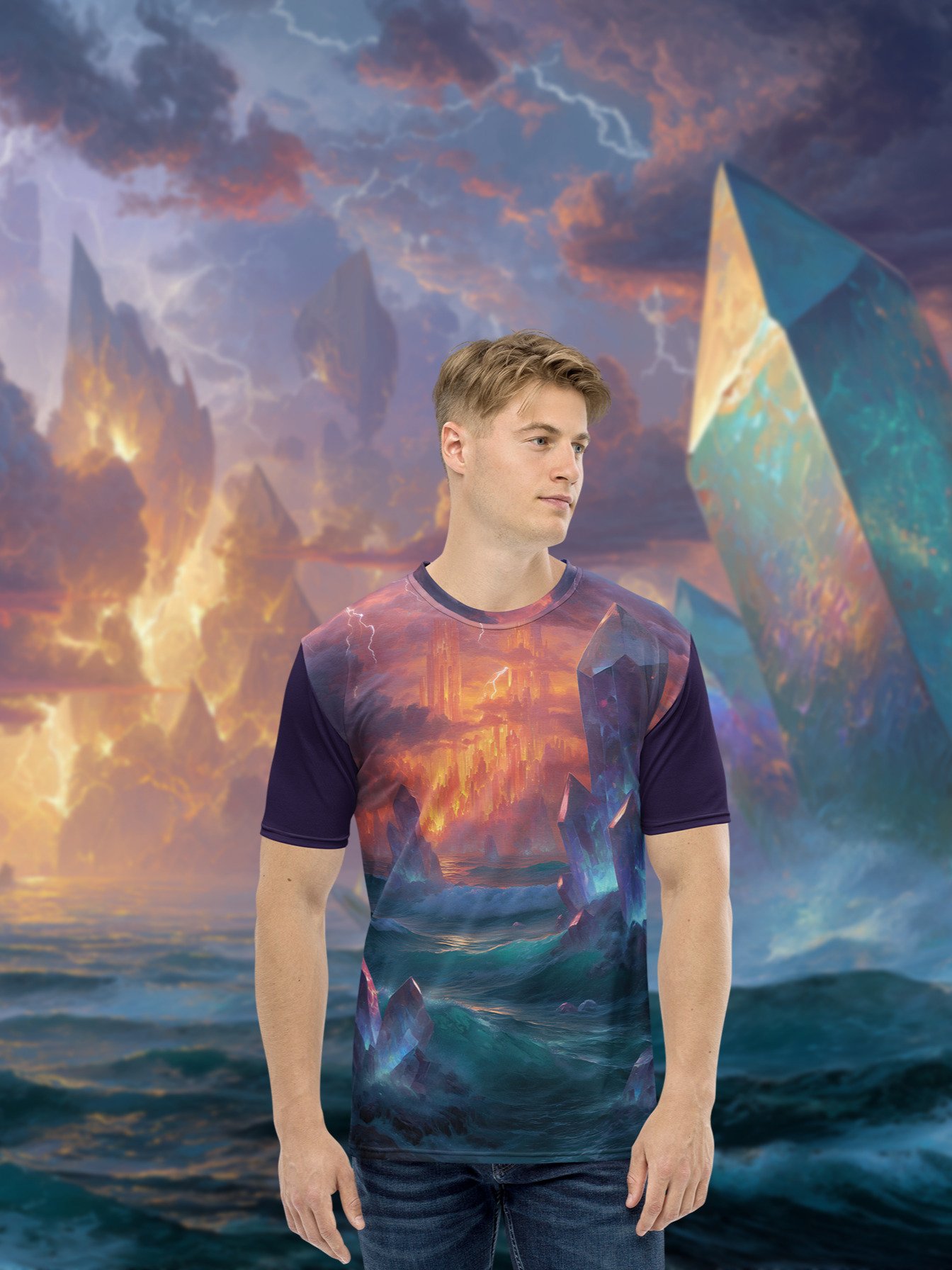 Stormlight Realms All-Over Print T-Shirt – Fantasy Crystal Citadel Tee product image (1)