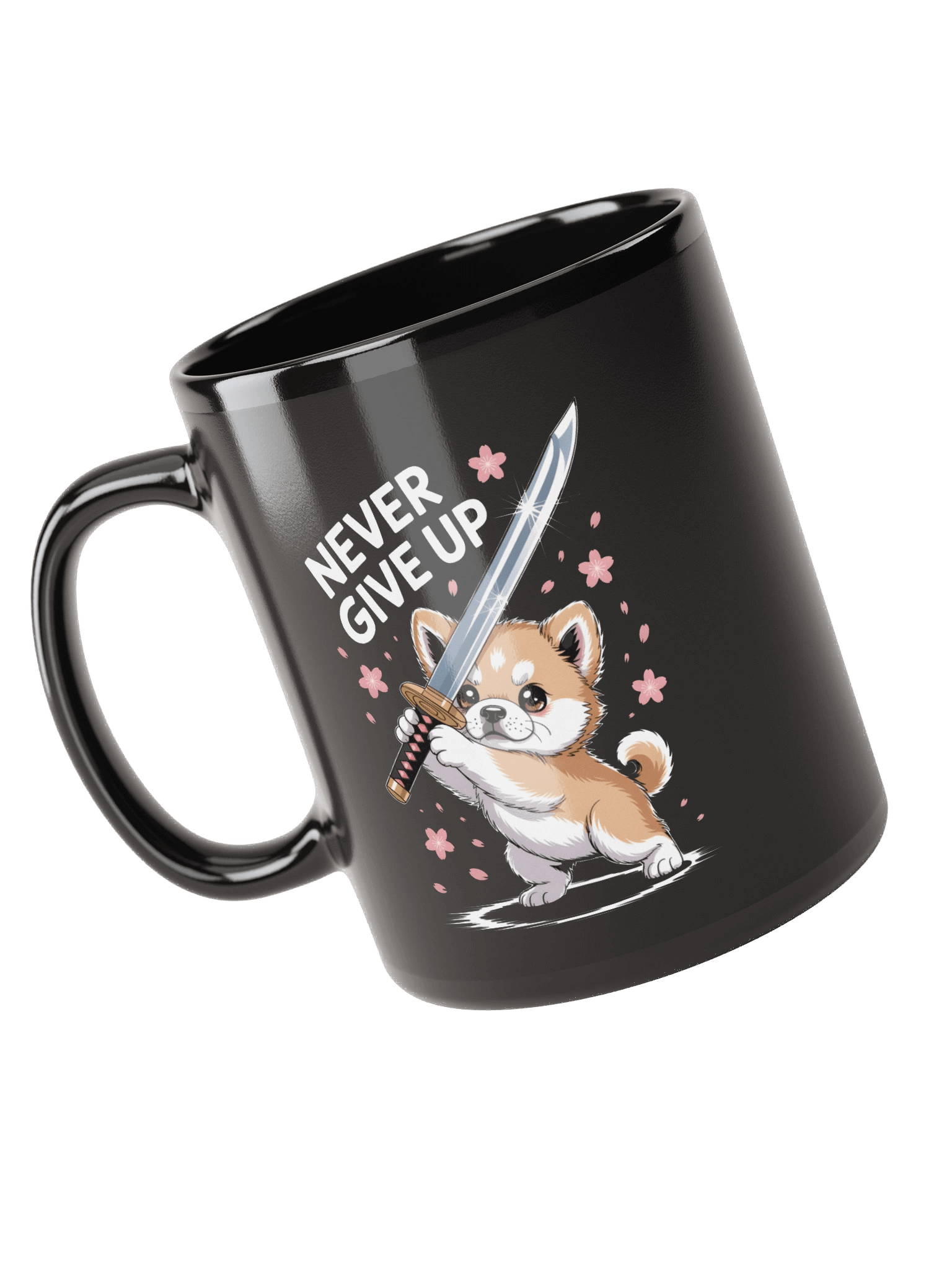 "Never Give Up" Samurai Shiba Inu Mug | Motivational Kawaii Japanese Dog Coffee Cup product image (5)