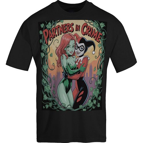 🌿💋 Entwine in Gotham's wicked weave with the Partners in Crime: Poison Ivy & Harley Quinn Verdant Vows Oversized Faded Unisex...