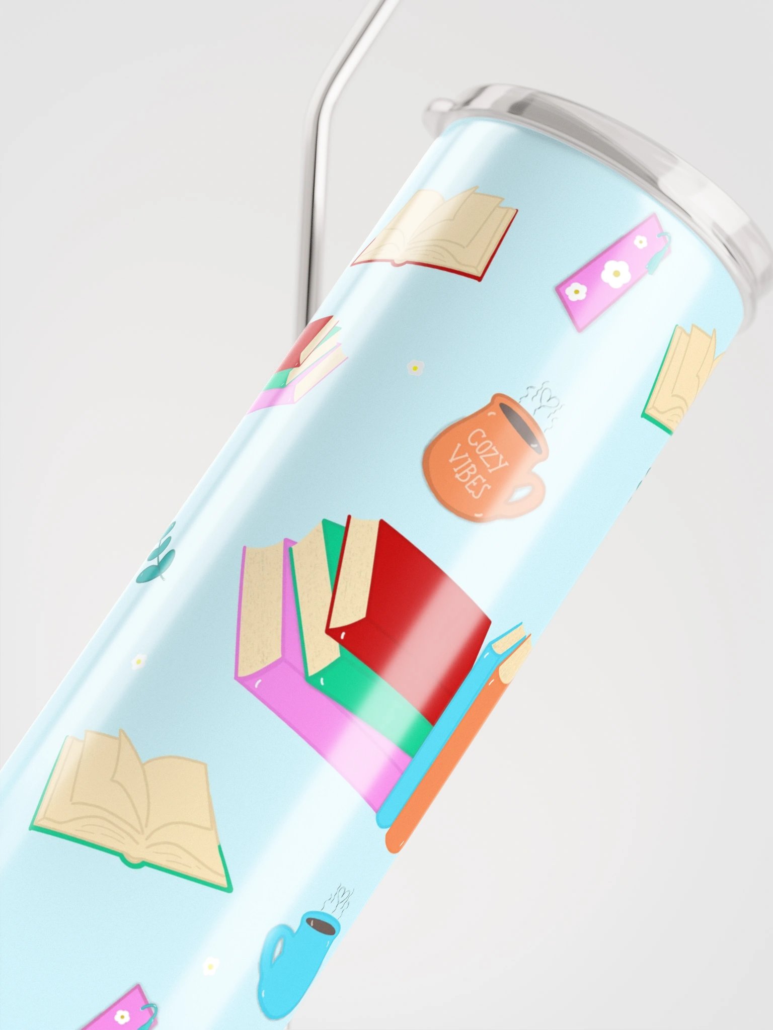 Cozy Book Lovers Pattern- Blue Background Stainless Steel Tumbler product image (4)