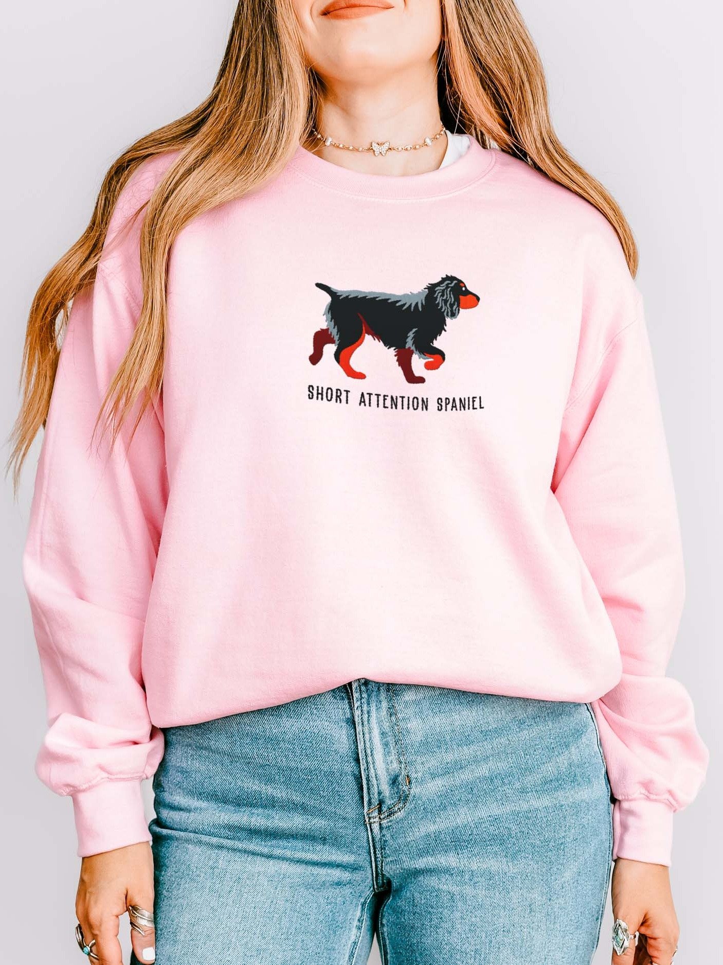 Short Attention Spaniel Sweatshirt (Embroidered) of a Working Cocker Spaniel(Black & Tan) product image (2)