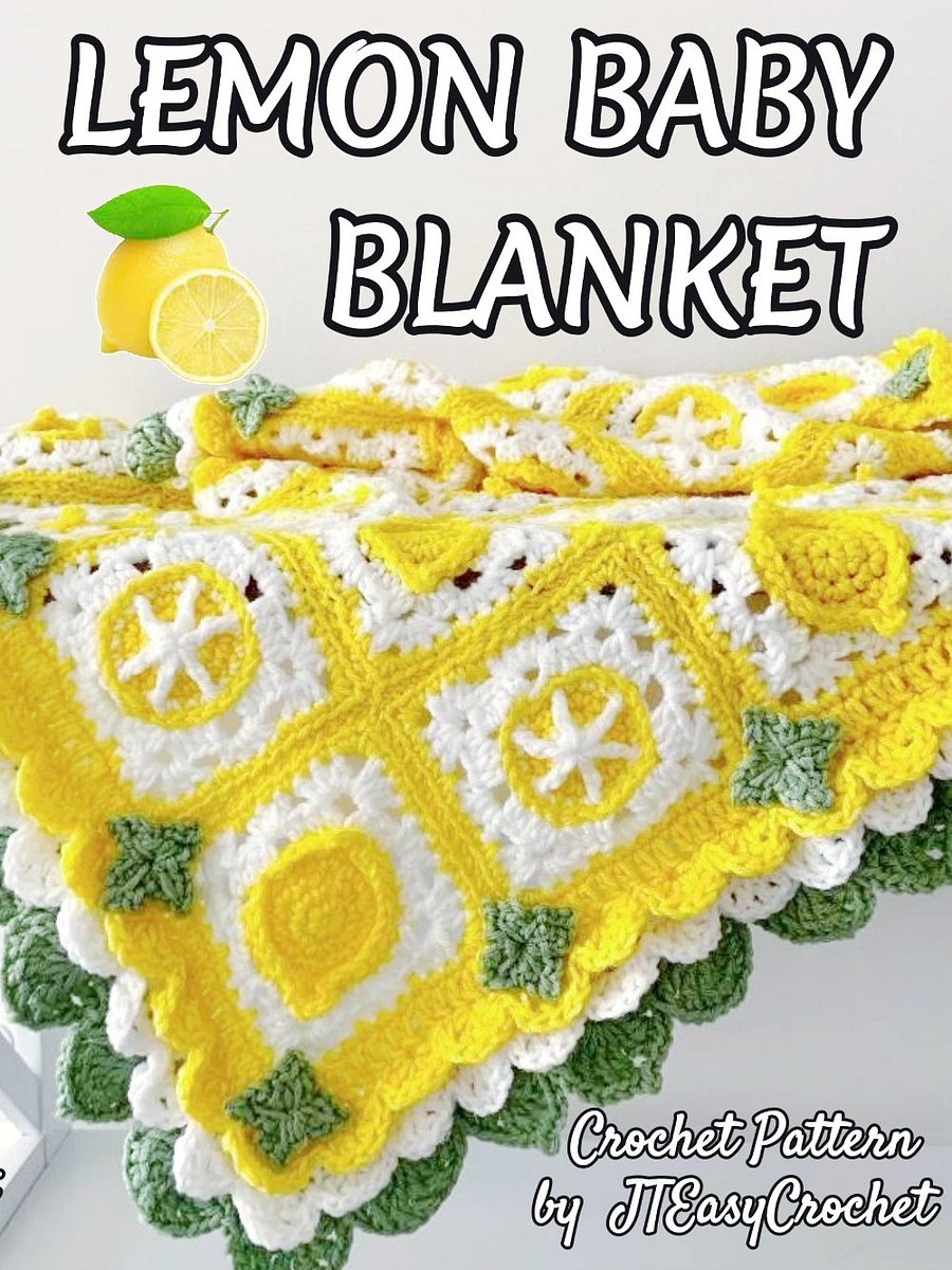 Lemon Blanket Crochet Pattern, Fruit Granny Square and Edging, PDF Instant Download product image (12)