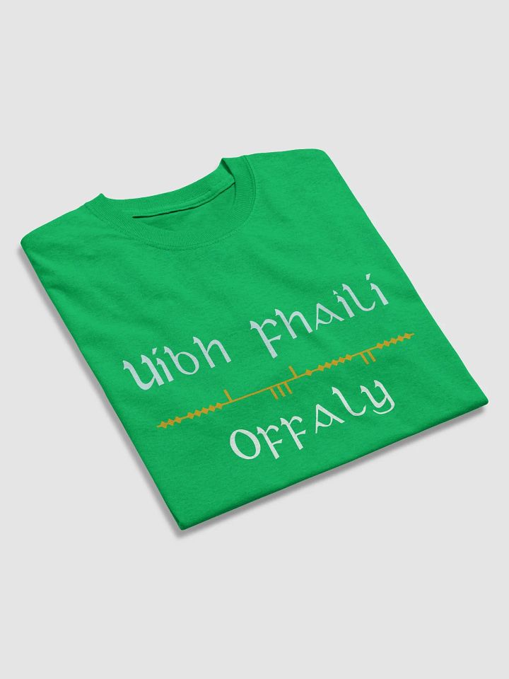Offaly/Uíbh Fhailí Scholastic style Ogham Green printed T-shirt product image (2)