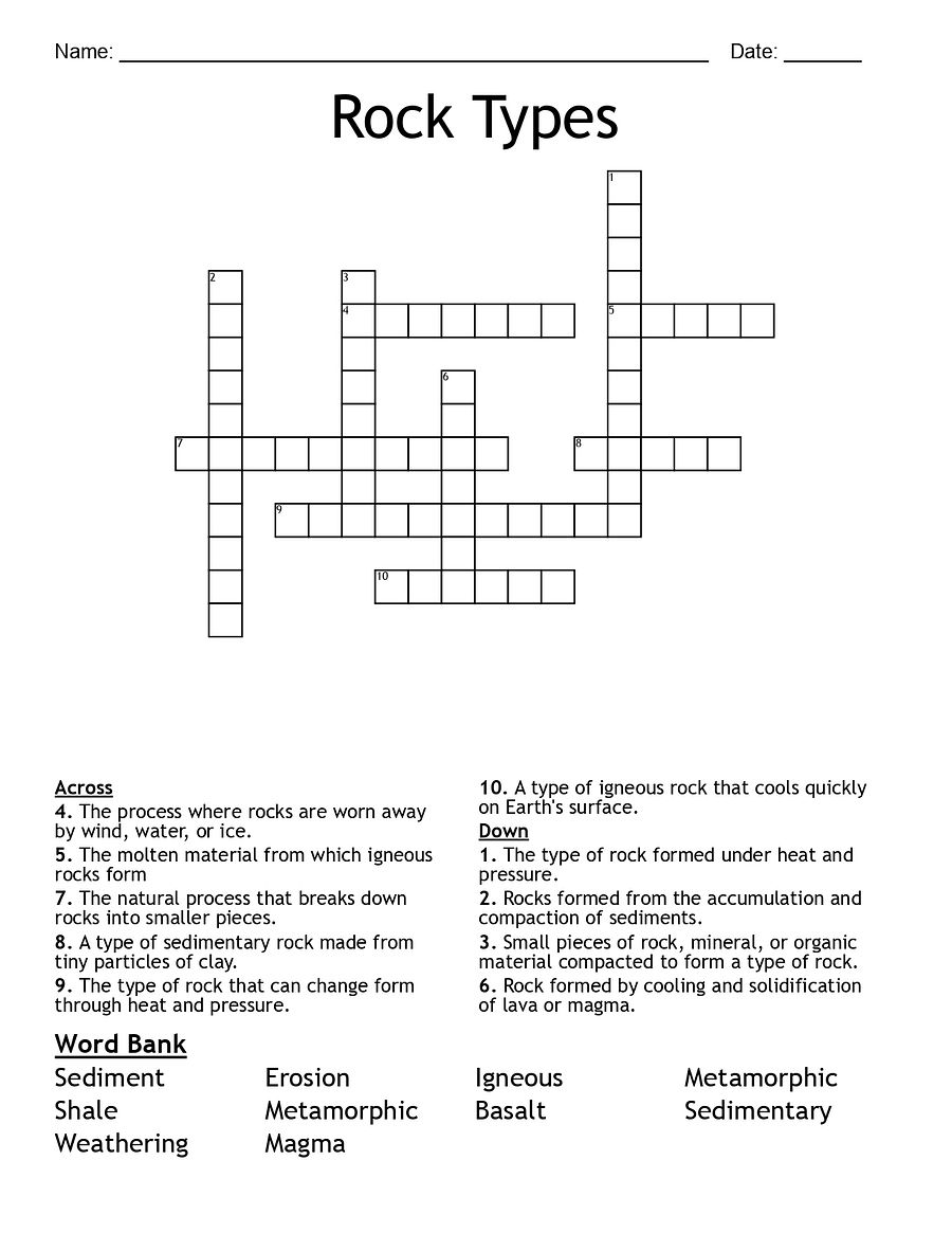 Three Types of Rocks Crossword Puzzle product image (2)