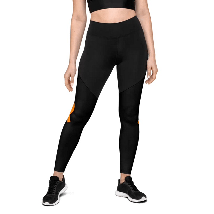 White HApex Gear White Logo Cancer Awareness Orange Ribbon. Black Sports Leggings product image (2)