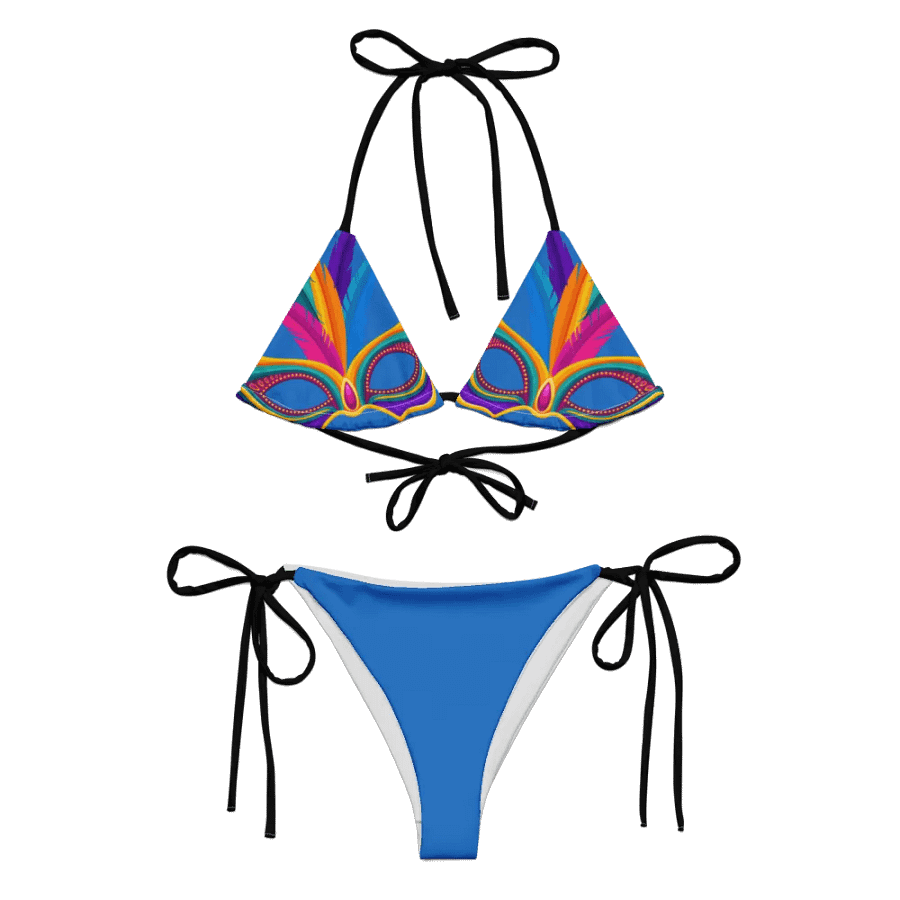 Blue Low Rise Cheeky String Bikini, Mardi Gras Top, Blue Bottoms product image (8)