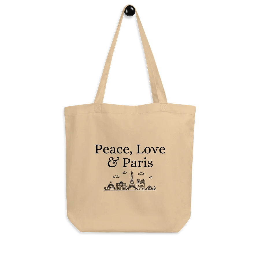 Peace, Love and Paris Organic Statement Tote Bag with Monuments | Black Ink Design product image (7)