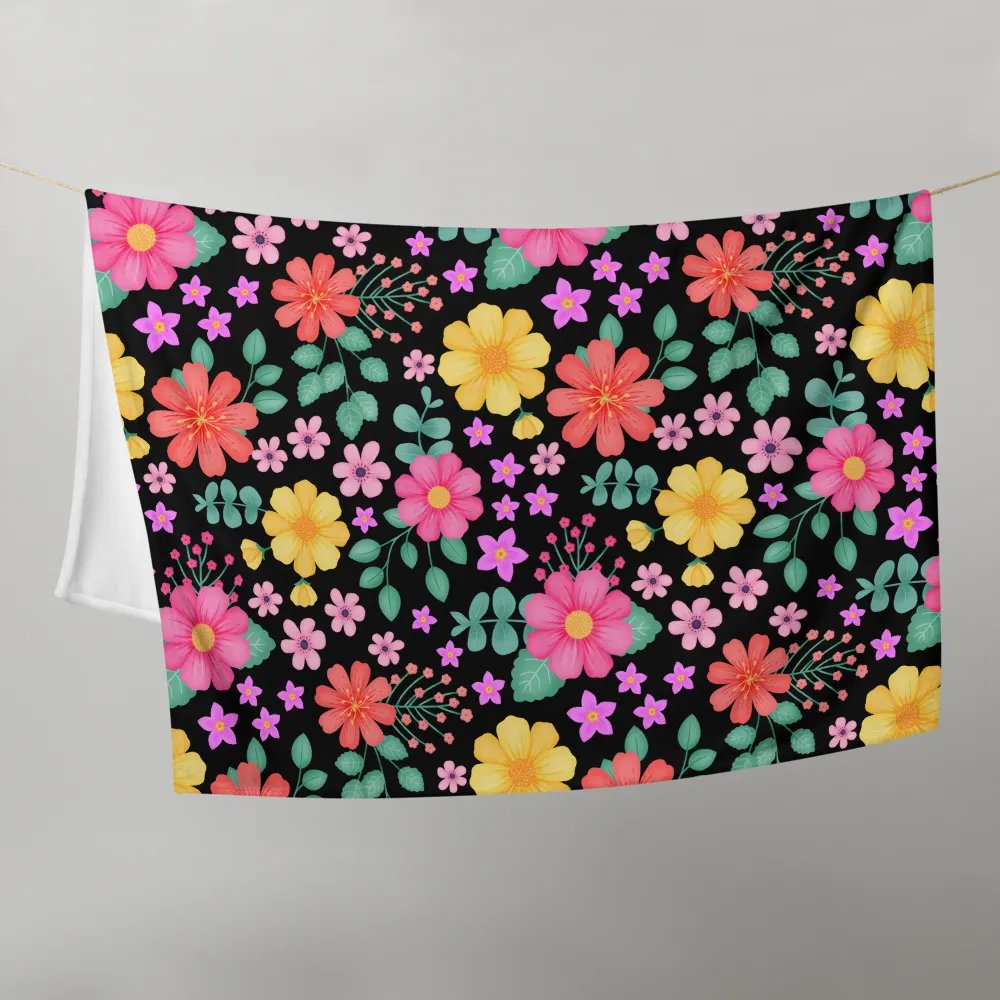 Vibrant Floral Blooms Pink Yellow Orange Blanket - Black product image (1)