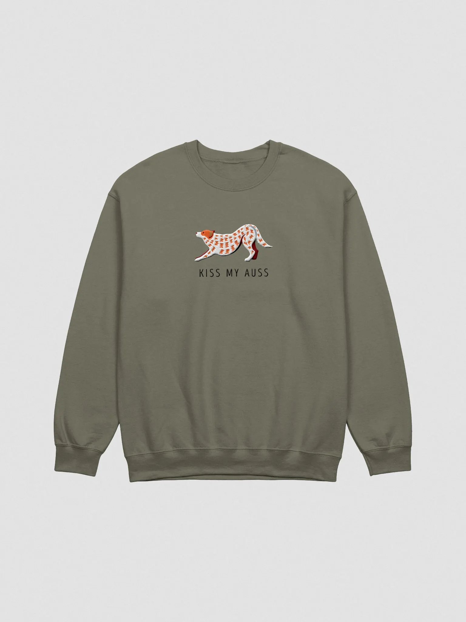 Kiss My Auss Sweatshirt (Embroidered) of an Australian Cattle Dog(Red Heeler) product image (4)