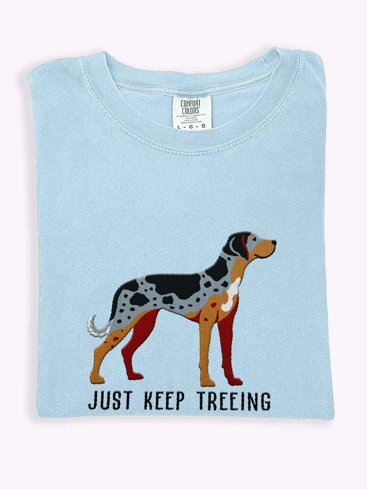 Just Keep Treeing T-Shirt(Embroidered) of a Catahoula Leopard Dog product image (1)